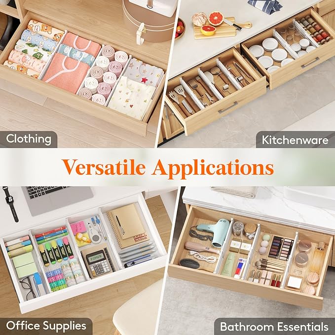 Lifewit 14 Pack Drawer Dividers 4" High, 10.5-16.5" Dresser Drawer Divider, Adjustable Drawer Organizers for Clothes, Plastic Drawers Separators for Dresser, Bedroom, Bathroom, Kitchen, Office