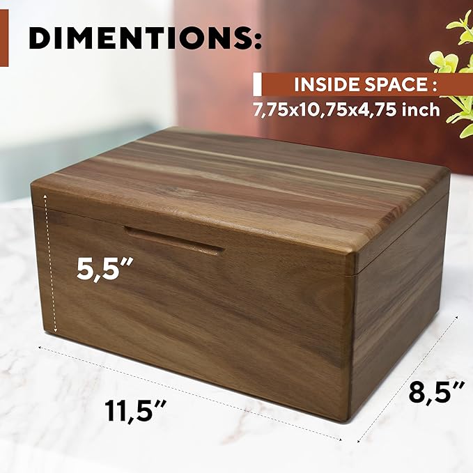Personalized Monogrammed Keepsake Box - Engraved Custom Memory Box, Decorative Storage Chest for Wedding Keepsakes Large, Rustic Memento Box for Valentines Day, Anniversary for Couple, 11.5x8.5x5.5 in
