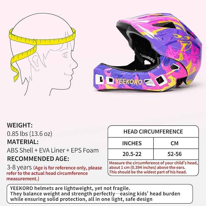 Kids Bike Helmet with Chin Guard, Adjustable Detachable Children’s Full Face Helmet for Girls and Boys, Cycling Helmets Skateboard, Scooter