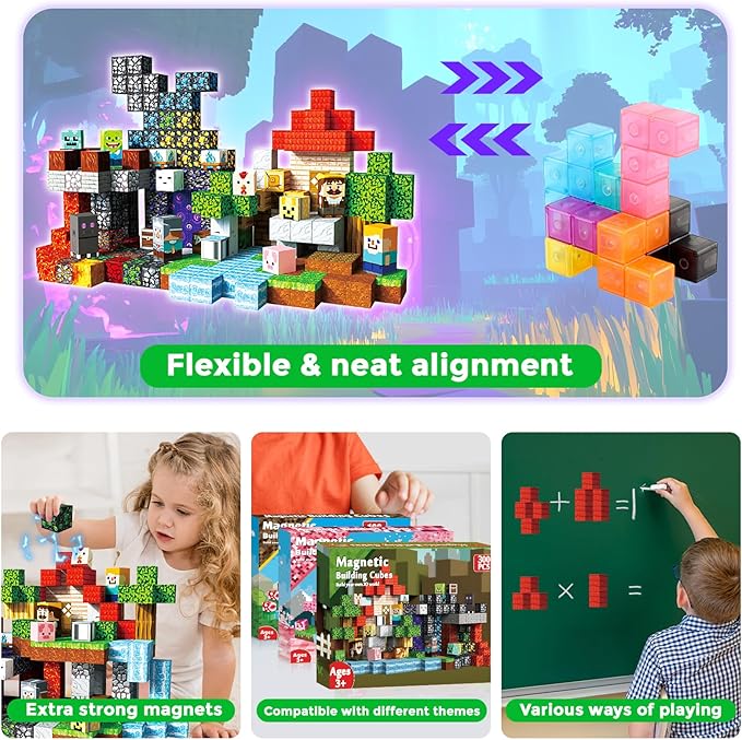 300 PCS Magnetic Blocks - Magnetic Building Blocks, Stacking Magnets for Kids, Sensory Toy for STEM Montessori Sensory Toys for Kids 3+ Boys and Girls Christmas Birthday Gifts