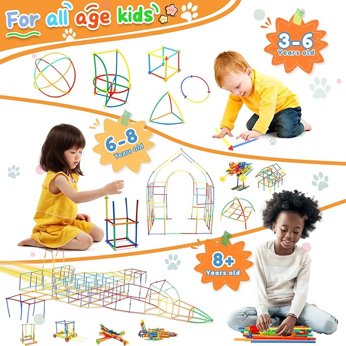 Ggiibro Straw Constructor Toys STEM Building Toys 1200Pcs Toys Aged for 3 4 5 6 7 8+ Interlocking Plastic Toys Engineering Toys Thin Tube Blocks Toy Educational Toy Kit for Classroom Kids Toys Set