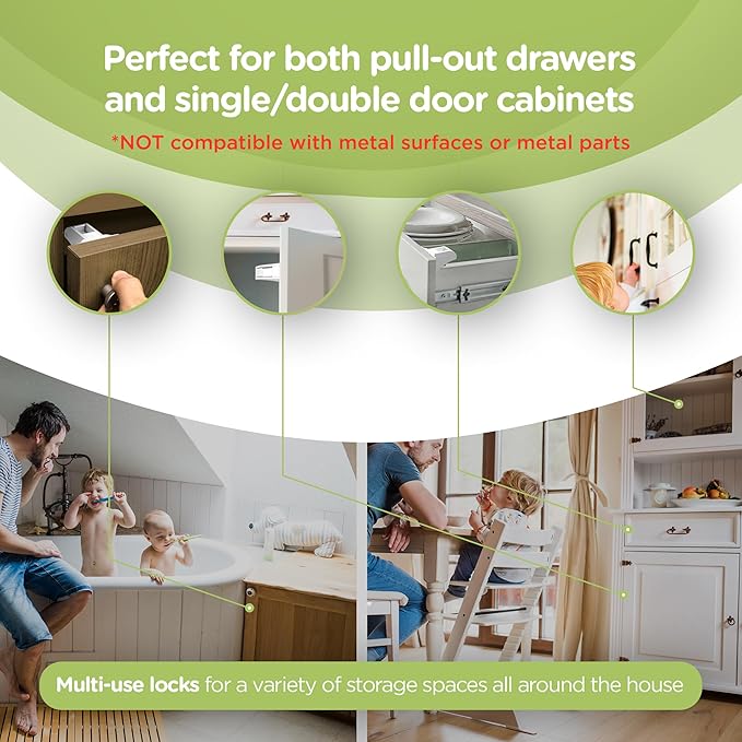 Skyla Homes Magnetic Cabinet Locks Baby Proofing Child Safety - The Safest Quickest and Easiest Multi-Purpose 3M Adhesive Child Proof Latches, No Screws or Tools Needed (12 Pack)
