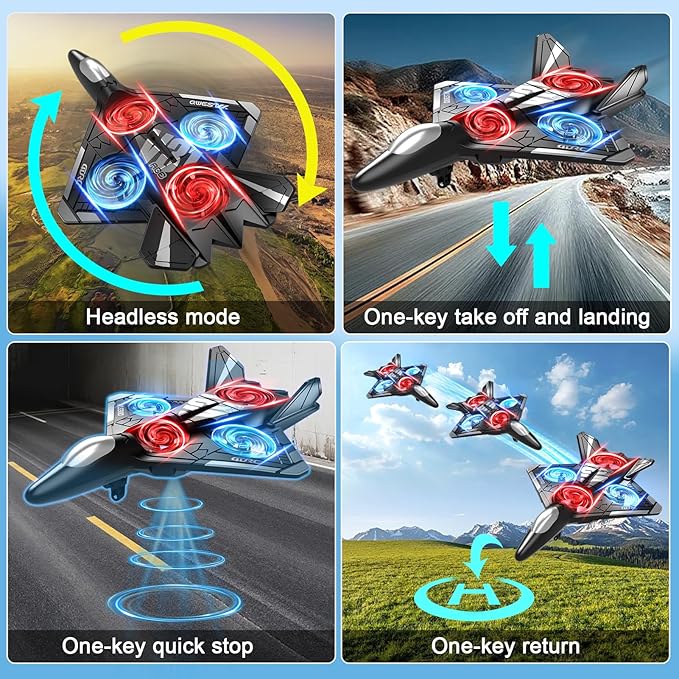 4DRC V31 RC Plane with Camera, Foam Remote Control Drones with Camera for Kids Adults 8-12 12-16, Remote Control Airplane Fighter Jet with Light, 360° Flip Fighter Jet Toy