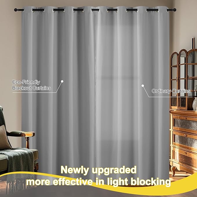 NICETOWN 100% Blackout Curtains for Bedroom 84 inch Long Thermal Insulated Blackout Curtains for Living Room, Energy Saving Grommet Drapes for Patio Door (1 Pair, Silver Grey, 42W x 84L)