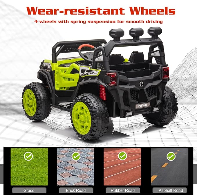 24V Battery Powered Electric Car for Big Kids, 24V Riding Cars for Kids Ages 4-8, Children Car with Bluetooth 3 Speeds LED Lights Storage Trunk, Green