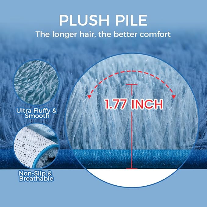 Ultra Soft Rug for Living Room, 9X12 Fluffy Shag Area Rug for Bedroom, Modern Shaggy Carpets Fuzzy Rug for Teens Dorm Nursery Home Decor Aesthetic, Upgrade Anti-Skid Durable, Tie-Dyed Blue Grey
