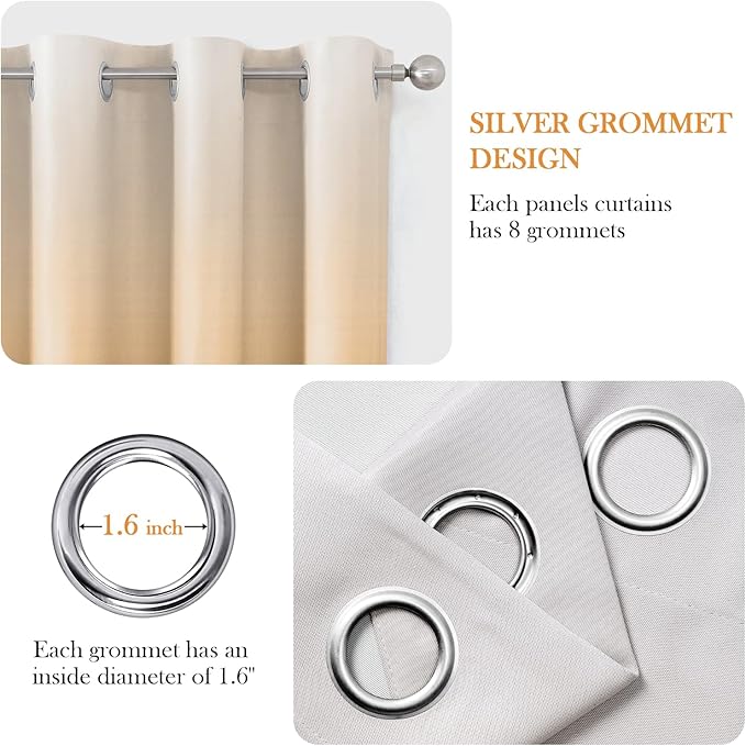 HOMEIDEAS Gold Ombre Blackout Curtains 52 X 63 Inch Length Gradient Room Darkening Thermal Insulated Energy Saving Grommet 2 Panels Window Drapes for Living Room, Bedroom