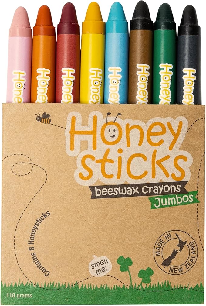 Honeysticks Jumbo Crayons (8 Pack) - Non Toxic Crayons - 100% Pure Beeswax and Food Grade Colors - 8 Bright Colors - Large, Easy to Hold and Use - Preschool Art Supplies for Toddlers/Kids 3-5, 4-8