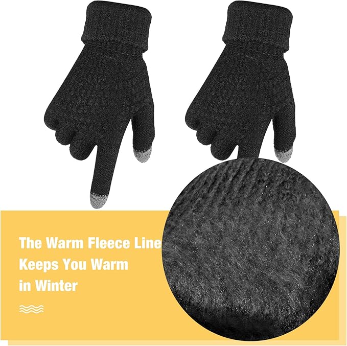 Geyoga 2 Pairs Women's Winter Touch Screen Gloves Soft Warm Fleece Lined Knit Elastic Cuff Winter Texting Gloves