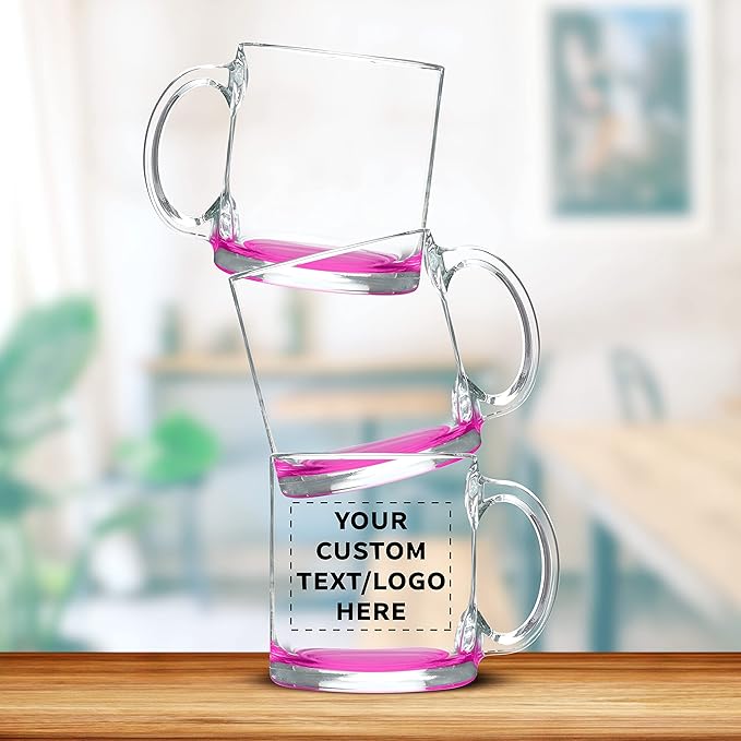 Libbey Clear Glass Coffee Mugs 13 oz. Set of 10, Bulk Pack - Perfect for Coffee, Tea, Espresso, Hot Cocoa, Other Beverages - Pink Bottom