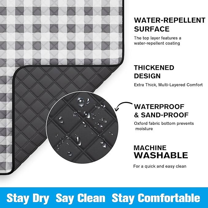 TigeJoy Extra Large Picnic Blanket Waterproof Foldable 80''x100'', Outdoor Picnic Mat Beach Blanket Sandproof for Park, Grass, Travel, Hiking, Camping Essentials, Gingham Picnic Blanket