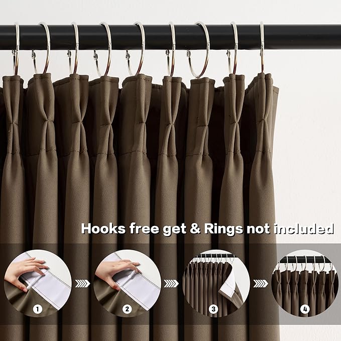 KEQIAOSUOCAI Brown Blackout Curtains 96 Inches Long,Soft Polyester Faux Silk Floor Length Pinch Pleats Panels Drapery for Bedroom, Living Room, Office, Hotel, 40" W x 96" L, Set of 2, Dark Chocolate