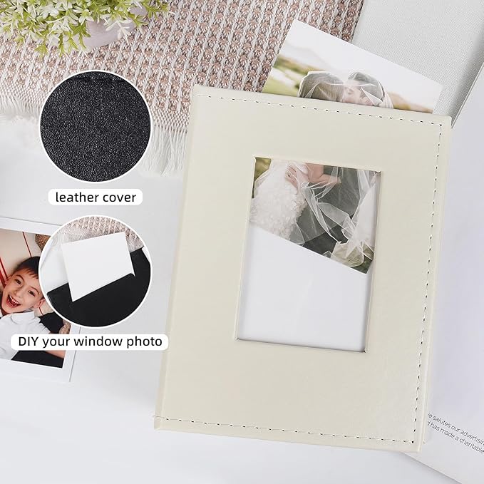 RECUTMS Photo Album 4x6 52 Photos - Small Mini Capacity Premium Leather Cover, Small Capacity Pictures Book Easy to Classify and Portable for Wedding Family Baby Vacation(Beige)