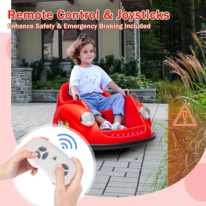 12V Bumper Car for Toddlers, Electric Toy Ride on Battery Car with Kids W/Parent Remote Control, 2-Speed, 360 Degree Spin, Music & LED Lights for Kids, Red