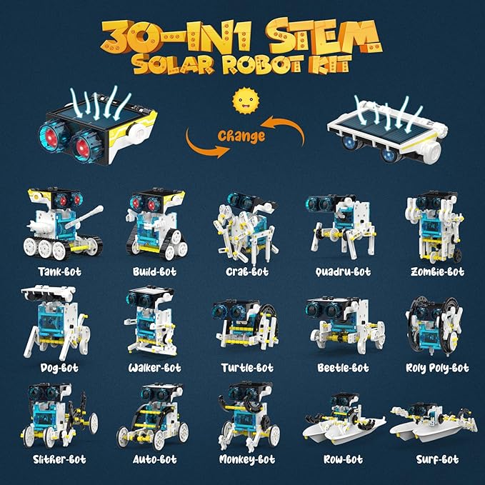 30-in-1 STEM Solar Robot Kit Toys, 243 Pieces Educational Building Science Experiment Kit for Kids Aged 8-12, Birthday Gifts Kids Aged 8 9 10 11 12 13 Years Old(White)