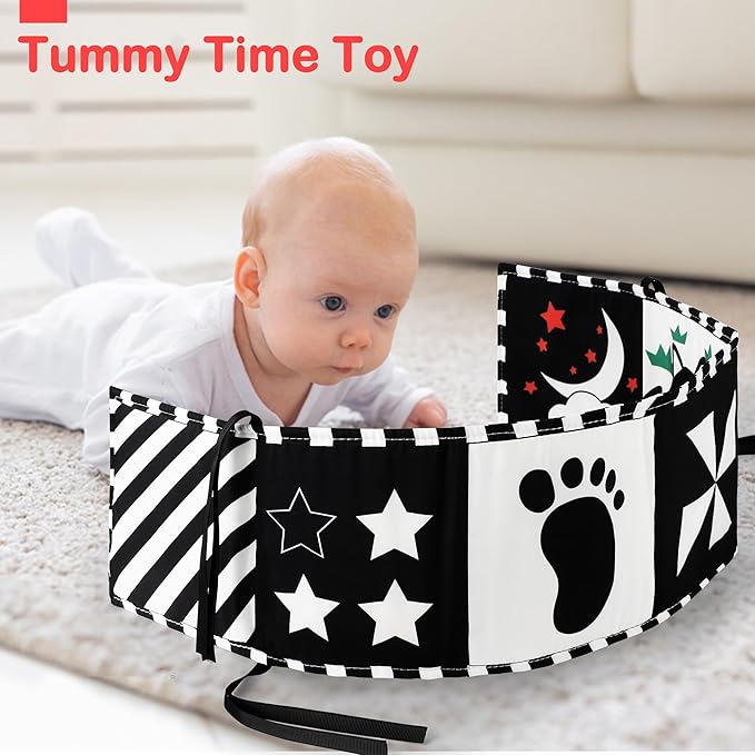 URMYWO Black and White Baby Toys, Tummy Time High Contrast Newborn Toys 0-3 Months, Soft Baby Book, Visual Stimulation Montessori Sensory Infant Toys 0-6-12 Months, Shower Gift for Boys Girls