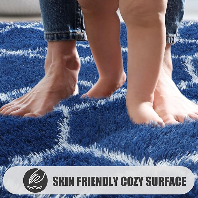 ONASAR Large 6x9 Area Rugs for Living Room, Fluffy Geometric Navy and White Rug for Boys Bedroom Home Decor Aesthetic, Soft Shaggy Plush Floor Carpet for Girls Teen Nursery Playroom Office Dorm