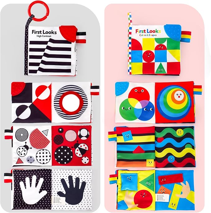 hahaland Baby Books 0-6 Months - 2PCS Infant Toys 0-6m Tummy Time Babies Toy Newborn Toys High Contrast Visual Development Sensory Book Baby Girl Boy Shower Gift