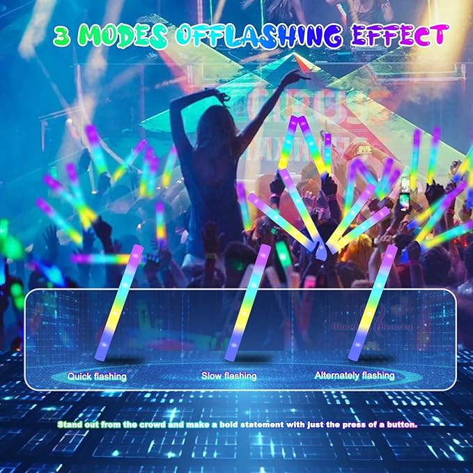 24-Count Foam Glow Sticks Party Pack - 5 Colors, Steady Bright LED Light Up Sticks for Weddings, Birthdays, Christmas, Halloween | Foam Glow Sticks Bulk Reusable, 6-Hr Glow