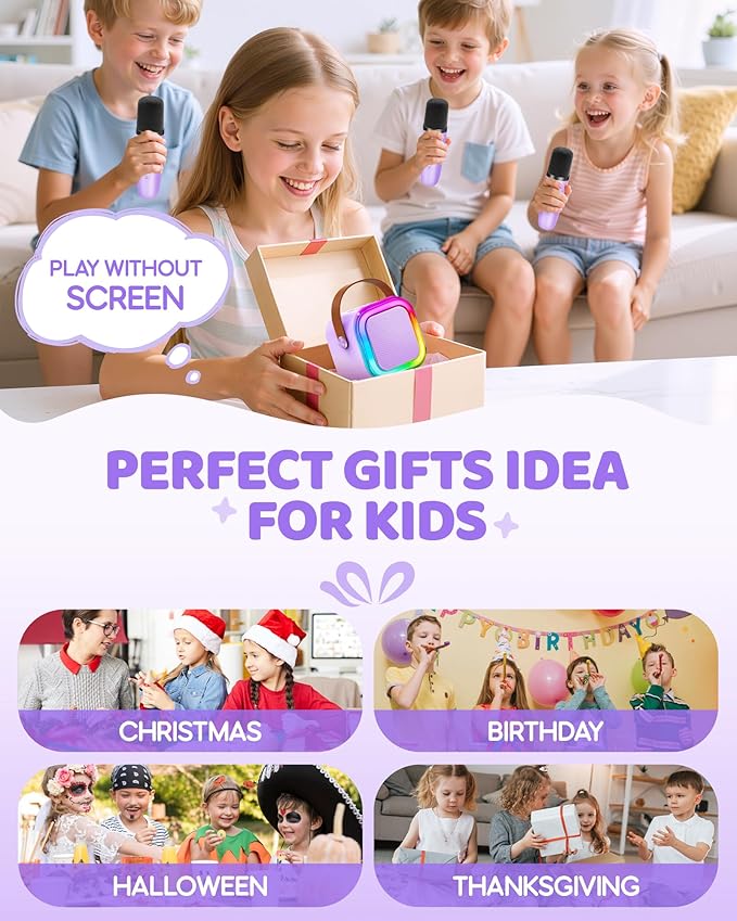 IROO Mini Karaoke Machine for Kids, 2025 TOP Toys Birthday Gifts Ideas for Girls Ages 4, 5, 6, 7, 8, 9, 10, 12+ Years Old, Portable MP3 Player with 3 Wireless Mics for Party