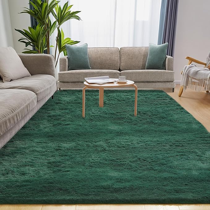 Ultra Soft Area Rug, Fluffy 8x10 Green Rugs for Living Room, Plush Area Rugs for Bedroom, Non-Slip Indoor Carpet for Nursery, Study Room, Kids Room, Room Decor