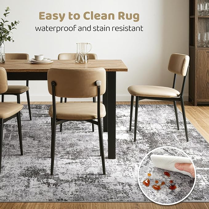 6x9 Area Rugs Living Room: Large Washable Abstract Modern Soft Rug Stain Resistant Indoor Floor Non Slip Accent Carpet for Bedroom Nursery Playroom Dining Room Office Dorm Home Decor- Black Grey