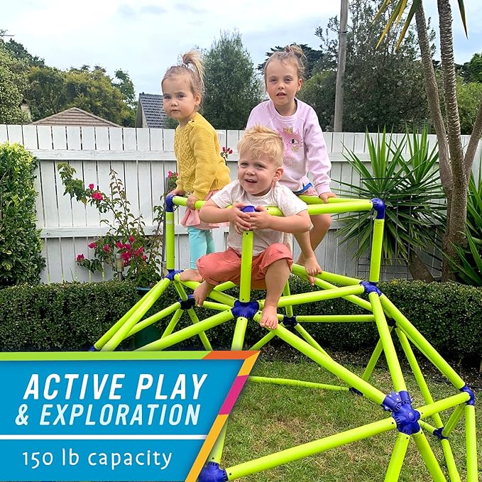 Eezy Peezy Monkey Bars Climbing Dome - Sturdy & Portable Jungle Gym for Kids, Backyard Playset for Toddlers, Active Outdoor Fun for Kids Ages 3 to 8 Years Old, Lightweight & Easy Assembly, Green/Blue