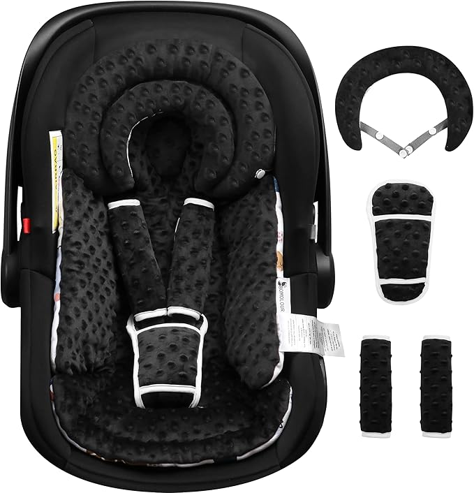 Infant Car Seat Insert with Removable Cushion for Baby Preemie Newborn Infant, Reversible carseat Insert Head Body Support Fits for Stroller, Baby Swing, Rocker, Bouncer, Bassinet - Black