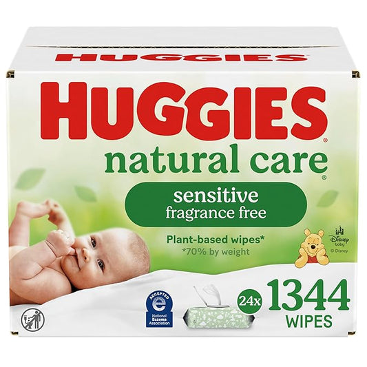 Huggies Natural Care Sensitive Baby Wipes, Unscented, Hypoallergenic, 99% Purified Water, 24 Soft Packs of 56 (1344 Wipes Total)