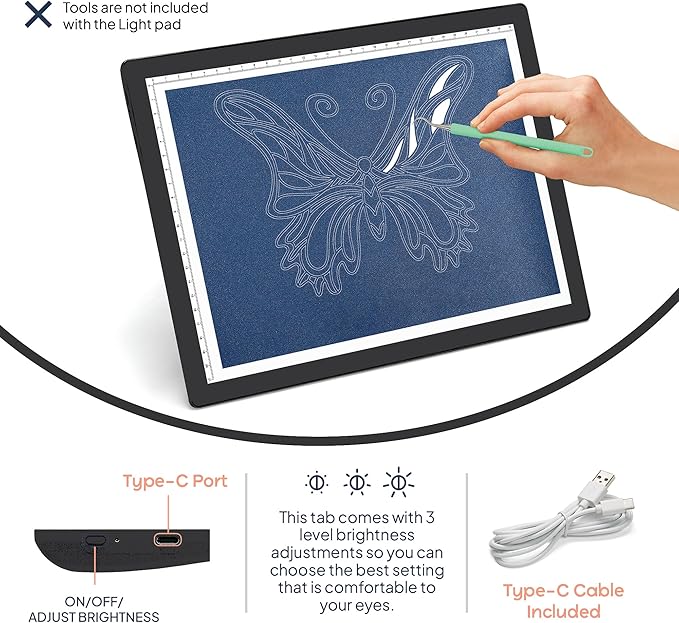 iVyne Corded Light Pad for Weeding Vinyl - A4 Light Box for Drawing - Light Board for Tracing - Light Box for Diamond Painting, Weeding Vinyl, Sketching, Tracing (Black)