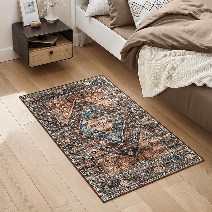 Lahome Door Rugs for Entryway Indoor - 2x3 Washable Stain Resistant Kitchen Rug Rubber Backing Ultra-Thin Small Door Mats Indoor Entrance, Vintage Print Throw Rug for Bathroom Bedroom