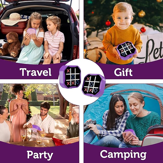 3 in 1 Electronic Tic Tac Toe Game, Handheld Digital Tic Tac Toe Bolt Game with Silent Mode, Portable Learing Toy Gift for Kids & Adults, Purple(One Pack)