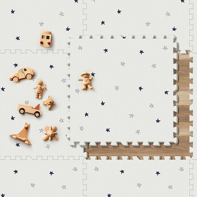 Baby Foam Play Mat, PIGLOG 72x48 Baby Crawling Mat, Floor Mats for Kids for Infants with Interlocking Floor Tiles, Toddler Playmats for Indoor and Outdoor, Easy to Clean Playroom Mats, Star
