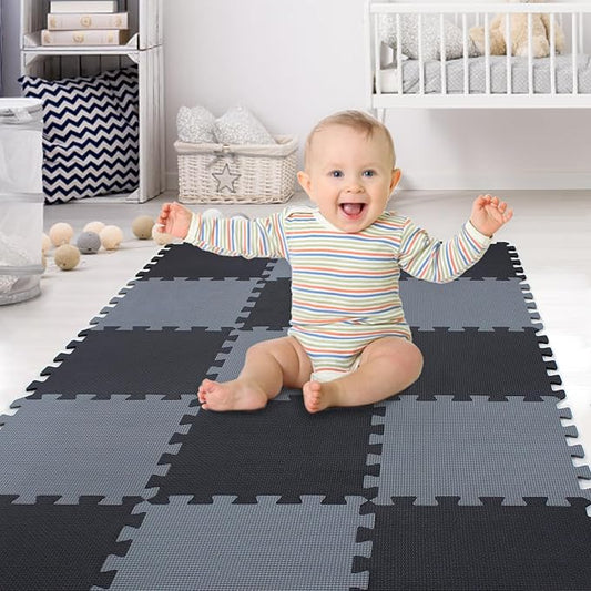 XMTMMD Soft Non-Toxic Foam Baby Play Mat | Toddler Playmat | EVA Foam Interlocking Tiles for Gym, Nursery, Playroom | 18 Squares Foam Floor Mats for Kids & Babies | Colorful Jigsaw Puzzle Play Mat