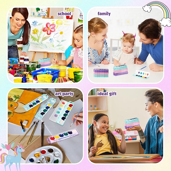 24 Pcs Unicorn Style Watercolor Painting Set 8 Washable Colors With Brush Watercolor Painting Set Gift Party Supplies Back To School Party Gift Exchange