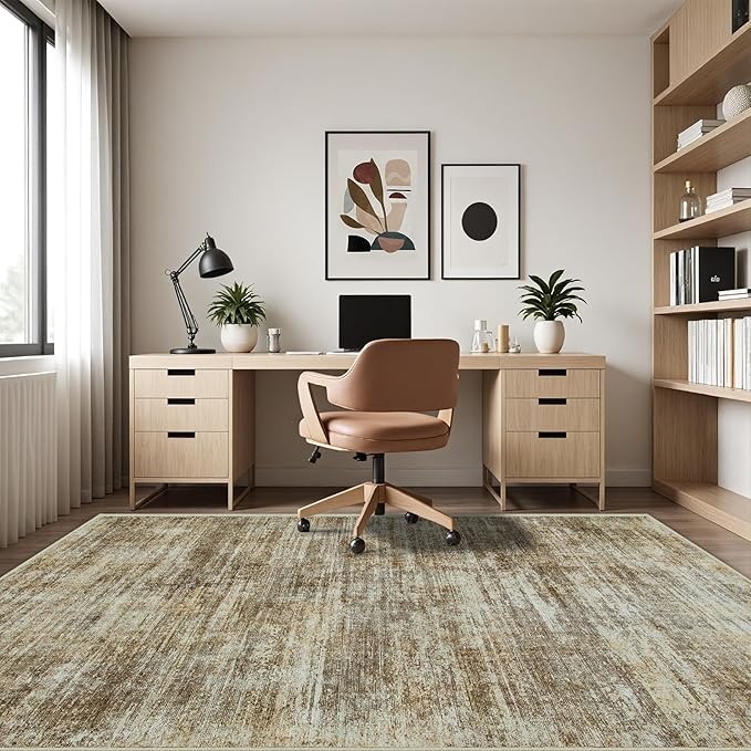 10x14 Area Rugs for Living Room: Soft Abstract Large Area Rug Non-Shedding Anti-Skid Stain Resistant Indoor Floor Modern Washable Rugs for Bedroom Dining Room Nursery Farmhouse Home Office-Brown