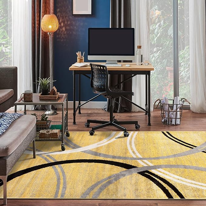 Rugshop Modern Wavy Circles Design Area Rug 8'8" x 12' Yellow