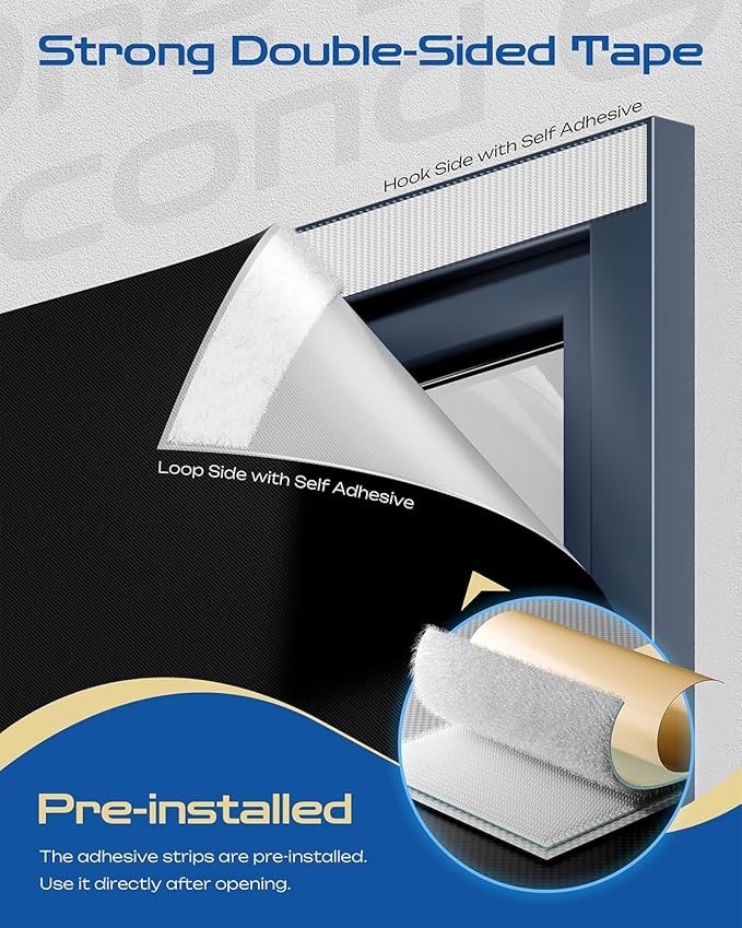 32" W x 60" L 100% Portable Blackout Curtains, Total Darkness No-Drill Black Out Window Cover,Temporary Blackout Shades with Hook & Loop Tape, for Bedroom, Nursery, Dorm, Travel (Black)