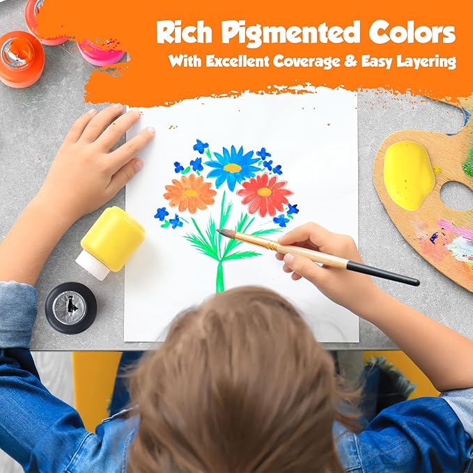 EXTRIC Washable Paint for Kids 12 Color, Non-Toxic Tempera Kid Paint 2 oz Bottles, Vibrant Pigments, Easy-Clean Toddler Paints, Kids Painting Set Arts and Crafts Supplies