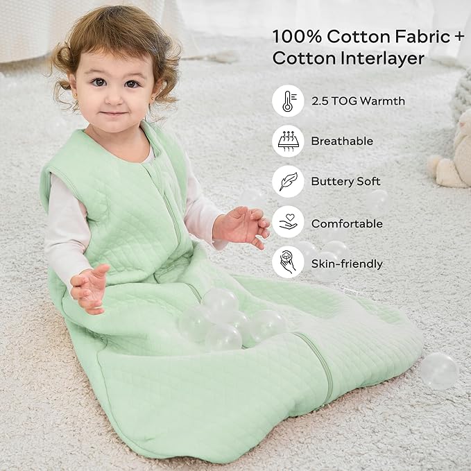 JELLYMONI Baby Sleep Sack TOG 2.5, 12-18 Months Winter Baby Wearable Blanket, 100% Cotton Infant Sleeping Sack 2-Way Zipper Warm Quilted Sleepsack