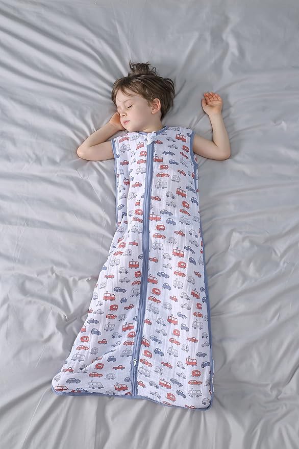 Baby Sleep Sack 2-4 T Baby Wearable Blanket 100% Organic Cotton 0.5 TOG Toddler Sleep Sacks 2- Way Zipper Soft Car 4 Layers 2T 3T 4T