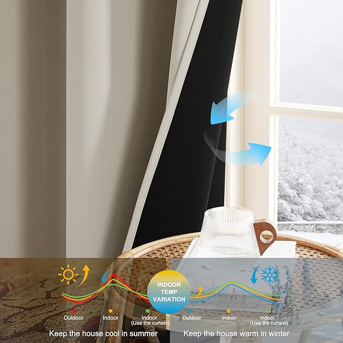 NICETOWN Natural Bedroom Curtains 63 Inches Length, 100% Blackout Drapes Thermal Insulated with Grommet for Living Room Office Privacy Darkening Curtain, 2 Panels, 42 x 63 Inch