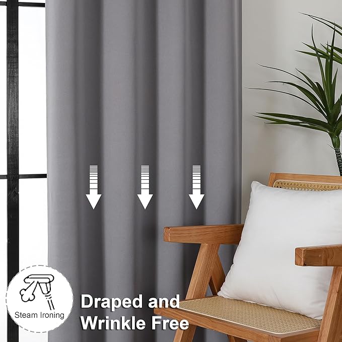 Simplebrand Ava Light Grey Blackout Curtains for Bedroom 72 Inch Length 2 Panels, Privacy Thermal Insulated Rod Pocket Door Window Curtains for Patio French Door Front Door, W40 x L72 Inch, Light Grey