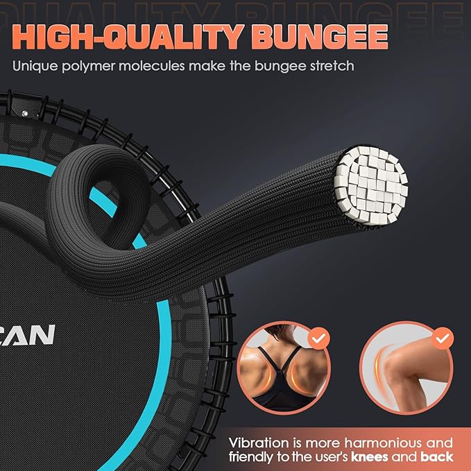 BCAN 40"/48" Mini Rebounder Trampoline for Adults with Bar, 450/550LBS Fitness Trampoline with Bungees, Adjustable Handle, Stable & Quiet, Indoor Outdoor, Whole-Body Workout & Relaxation at Home