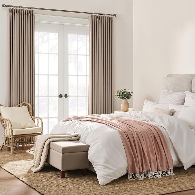 KEQIAOSUOCAI 100 Inch Curtain Panels Pinch Pleated Light Blocking Solid Custom Made Pleated Curtains Hooks Track Privacy Memory Shape Drape for Living Room,Khaki,40x100, Set of 2