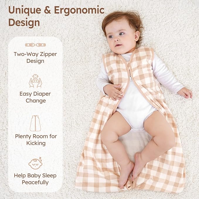 Baby Sleep Sack 0-6 Months Summer Sleep Sack 3 Pack 100% Cotton Baby Sleep Bag Wearable Blanket for Newborn Infant Orange Flowers & Plaid