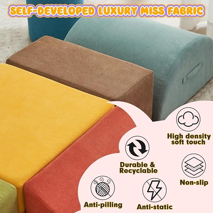 jela Foam Blocks 6Pcs Soft Play Equipment Luxury Miss Fabric, Toddler Climbing Toys Indoor Soft Play Climbing for Toddlers, Lightweight Climbing Blocks for Babies, Kids, Climb and Crawl Foam Playset