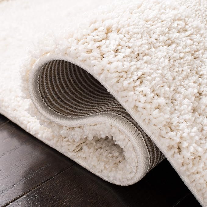 SAFAVIEH Florida Shag Collection Area Rug - 8'6" x 12', Creme & Creme, Border Design, Non-Shedding & Easy Care, 1.2-inch Thick Ideal for High Traffic Areas in Living Room, Bedroom (SG454-1111)
