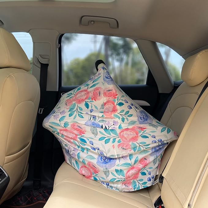 Carseat Cover for Boys and Girls - Multi-use Nursing Canopy for Breastfeeding, Stroller, High Chair Cover (Rose)