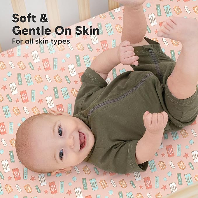 KeaBabies 2-Pack Organic Crib Sheets for Boys, Girls - 52x28 Fitted Crib Mattress Sheet Neutral, Breathable Jersey Cotton Cover for Baby Bed, Toddler Mattress, Soft & Cute Prints (Beach Day)